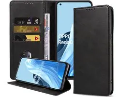 Smartphonica Étui pour Oppo Reno 8 Lite Étui en Simili Cuir avec Fermeture Magnétique et Porte-cartes Book Case avec Couverture - Zwart pour Oppo Reno8 Lite