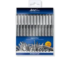 Pigment liner fineliner - sachet 12 pcs noir emballage blister Staedtler