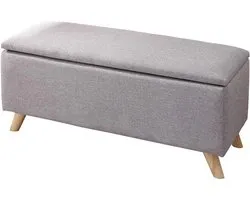 BAKAJI Storage Box for Bedroom, Footstool, Wood Structure, Hopp Bag Cover, Folding Seat, Padded, Light Grey, Unique