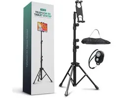 Serve Tablet Standaard - Tripod Houder Statief voor Smartphone & Tablet - Incl. Draagtas & Bluetooth Remote - iPad Tablethouder Lessenaar Aluminium - Zwart