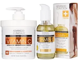 Advanced Clinicals Brightening Skin Care Set, Vitamin C Cream Moisturizer + Vitamin C Body Oil 2pc
