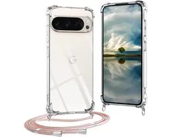 CaseLover Mobile Phone Case with Cord Compatible with Google Pixel 9 Pro XL, Transparent Silicone Chain Mobile Phone Case with Removable Cord Shockproof Protective Case for Hanging