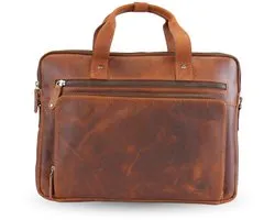 Sacoche pour ordinateur portable Fana Bags en Cuir Cognac - Porte-documents de Luxe - Sacoche Business en cuir - Sac de travail à multiples compartiments - Sacoche pour ordinateur portable 15,6 pouces