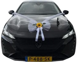 SORAYA Trouwauto Versiering - Autoslinger Zonnebloem - Tule met Zonnebloem Bruidsauto - Auto Versieren met Zonnebloem en Tule - Zijden Zonnebloem Bruidsauto - Autodecoratie Bruiloft Zonnebloem - Bruidsauto Versiering Kunstbloem Zonnebloem