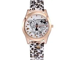 Fako® - Dameshorloge - Luipaard Print Kop - Goudkleurig - Wit