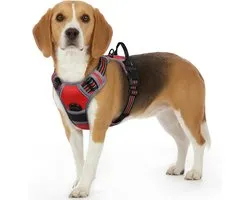 Sander Shop Hondentuig No Pull, Hondenharnas voor Kleine Honden, Verstelbare Harnas Hond met Reflecterend Strepen, Gewatteerd Zacht Ademend, Hondentuigje Anti-trek voor Wandelen Training, Rood S