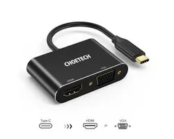 Choetech USB-C naar HDMI en VGA adapter - Dual output - 4K @60Hz / 1080P @60Hz