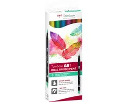 TOMBOW Dual Brush Pen ABT, set de 6 couleurs, couleurs dermatologiques
