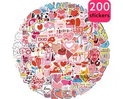 200 Love Autocollants - Mega pack pour, entre autres. Saint Valentin & Mariage avec Hartjes, Textes Je t'aime, beaucoup de rose - 5x6CM