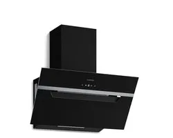 Hotte aspirante d'angle Klarstein BigBite - verre 60 cm, 417 m³/h boost, classe énergétique A+++, éclairage LED, commande tactile, silencieuse, 3+ niveaux boost, extraction et recirculation, hotte aspirante de cuisine, noire