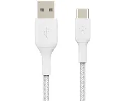 Belkin BOOST↑CHARGE Braided - USB-A naar USB-C Kabel - 2 Meter - 15W - Wit