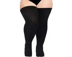 ericotry Plus Size Dij Hoge Sokken Voor Vrouwen Extra Lange Dikke Gebreide Over De Knie Kousen Dijen Warm Boot Sokken Beenwarmers Zwart