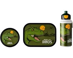 Mepal Lunchset (pop-up fles. lunchbox & fruitbox) Campus - 400 + 750 + 300 ml - Broodtrommel en Drinkbeker voor kinderen - Bento box - Pop-up drinkfles - Dino