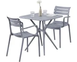 Salon de jardin CLP Avena - 2 chaises empilables - table à manger carrée 72x72cm - salon de balcon résistant aux intempéries - pour terrasse et jardin - gris