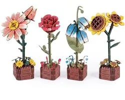 Inspirebox Modelbouwpakket Set van 4 - Decoratieve Bloem - 3D Houten Puzzel - Bouwpakket voor Volwassenen en Kinderen - Creatief Knutselen - DIY Modelbouwpakketten