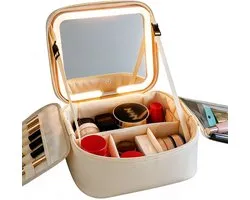 Make Up Tas - Met LED Spiegel - Luxe Make Up Tasje - Beautycase Tas - Beautycase Koffer - Dames en Meisjes - Reismake-up Koffer voor Dames - Make Up Organizer - Cosmetische Organizer Met Compartiment - Cadeau voor vrouw - Valentijnsdag