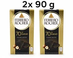 Ferrero Rocher Pure Chocoladereep 70% Cacao met Hazelnoot 2 x 90 g | Luxe Pure Chocolade | Premium Chocoladerepen met Hazelnoten
