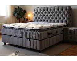 BSS Bedding Fluffy - Sommier tapissier - Sommier tapissier avec espace de rangement - Couette incluse - 180x200 cm - Gris