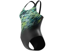 Speedo Hyperboom Placement Muscleback Dames - Chloorbestendig Sportbadpak Dames - Kleurvast Badpak Dames - Zwempak Dames met Muscleback - Zwart/Groen - 44