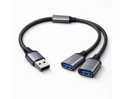 USB Splitter 2 Poorten voor Laptop, Dubbele Y Kabel Divider Adapter voor Gegevensoverdracht en Opladen van MacBooks, Desktops, PC's, Toetsenborden, Muizen, PS5 en Printers