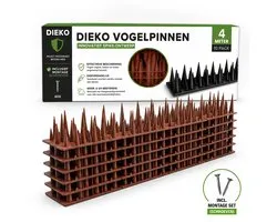 Dieko Duivenpinnen Bruin 4 Meter incl. 40 RVS Montageschroeven – Buigbare Vogelpinnen – Duivenverjager – Vogelwering – Vogelverjager – Duivenwering – Anti Klim Strips – UV-Bestendig – Onderhoudsvrij – Voor Schutting, Dakrand, Vensterbank & Balkon