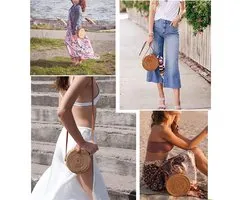 Rattan Bag Summer Purses Straw Beach Bag Woven Wicker Vacation Handbags Basket Crossbody Shoulder Straw Purse Beach Bags Gifts for Women