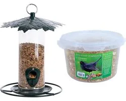 Mangeoire à Vogel silo avec feuilles en métal 23 cm comprenant mélange de muesli 4 saisons nourriture Vogel - Station d'alimentation pour oiseaux - Mangeoire pour oiseaux