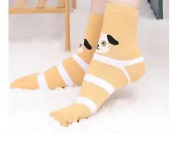 Chaussettes à orteils - chaussettes à doigts - toe socks - jaune / sable - motif chien - 36-40 - cadeau - pour elle - sport - yoga - fitness - pilates - runner chaussettes à orteils - chaussettes pantoufles à orteils