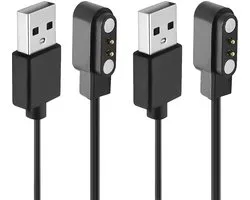 2 stuks oplader voor smartwatch, magnetisch, oplader, 2-polig, 4 mm, compatibel met YAMAY SW022, AGPTEK LW11, Ticwatch GTX, Xiaomi Haylou Solar LS05, USB-oplaadkabel, 60 cm