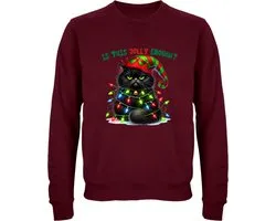 Is This Jolly Enough? Kersttrui - Dames Heren - Kat - Unisex - Kerst Cadeau - Grappig - Foute Kersttrui - Donkerrood - Maat M