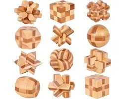 12 stuks Brain Teaser Puzzels, Houten Puzzel IQ Challenge Puzzel Games, Kleine Logic Mind Puzzel Speelgoed, Puzzels Geschenkset voor Volwassenen Tieners Kinderen, 1.8inch 4.5cm