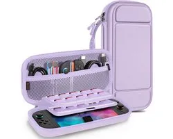 Zandarix Compatible avec Nintendo Switch 2 - Étui de protection Shell - Sac de voyage portable avec 20 emplacements pour cartes de jeu - Poche intérieure pour Accessoires de vêtements pour bébé - Gris-Violet