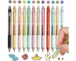 Set de Stylos Gel Effaçables - 12 Couleurs - Design Animaux Mignons - Pointe Fine 0,7mm - Pour l'École & Bullet Journal - Fournitures Scolaires