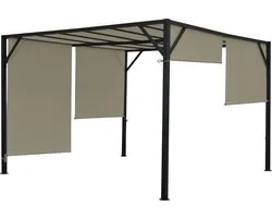 Pergola Baia, tuinpaviljoen terrasoverkapping, stevig 6cm stalen frame + schuifdak taupe ~ 3x3m