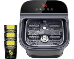 Elektrische Voetenbad - Opvouwbaar - Elektrisch Voetbad met Massage - Blijft Constant Warm Tot 46°C - 6 Massagerollen - Extra Ruim voor Grote Voeten Incl. Afstandsbediening - Incl. 3 Kruidenpakketten - 13L - Digitale Display