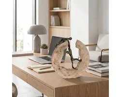 Casablanca Design sculptuur Team Work klimend paar hoogte 30 cm breedte 29 cm bronzen look mango hout boomschijf woonkamer sculpturen decoratie modern