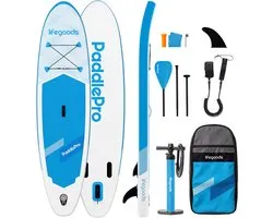 Planche de SUP LifeGoods Allround Compact - Charge maximale : 100 kg - 300 x 76 cm - Opblaasbaar - Pack SUP complet - Wit/ Blue ciel