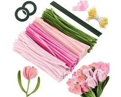 400 stuks - Pijpenragers - Twister Sticks - Gekleurde Pijpenragers - Chenille Draad - Dikke pijpenragers - met accessoires - knutselbenodigdheden - voor doe-het-zelfkunstprojecten, creatieve bloemenbenodigdheden, kerstfeestdecoraties - 30cm - roze