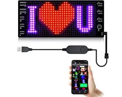 OKWISH Auto Neonlicht - LED Verlichting voor Auto - Flexibel LED Paneel - Interieurverlichting met Tekst en Animaties - Zwart