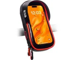 Support Téléphone Vélo Étanche R2B – Pour Moto & Scooter – Rotation 360° – Support GSM Guidon – Accessoire Vélo – Modèle La Haye – Noir/Rouge