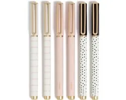 Catalina Felt Tip Pens Set van 6 - Medium Punt 0.7mm - Zwart - Stripes & Dots met Goudkleurige Details