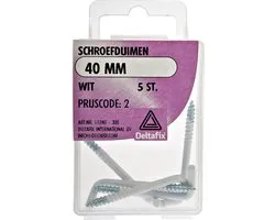 Deltafix Schroefduimen - 5x - gecoat metaal - 40 mm - wit - ijzerwaren bevestigsmaterialen
