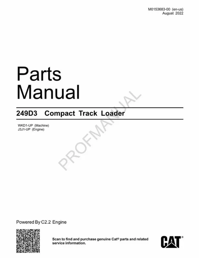 Caterpillar Cat 249D3 Compact Track Loader Parts Catalog Manual M0153683EN-US