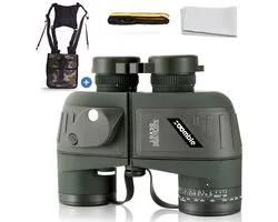 Zoomble® Verrekijker met Harnas - Afstandsmeter & Kompas - 10x50 - Incl. Draagtas - E-book Vogelspotten – HD Lens - Waterdicht - Geschikt voor Zeilen, Golf, Jagen, Wild spotten & Outdoor - Rangefinder - Groen
