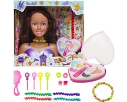 Decopatent Speelgoed Kaphoofd - Sminkpop met make up voor Kinderen - Makeup pop - Kappop - Schminkpop voor Meisjes - Stylinghoofd - Opmaakpop - Kapkop met haar accessoires en make-up - Kaphoofd voor Meisjes