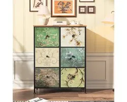 BursDany Commode met 6 Lade, Sideboard Lade kast Commode, Smalle Stoffcommode voor Woonkamer Slaapkamer Hal 67.5x30x86.5 cm