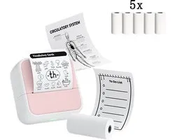Mini Sticker Printer Labelmaker Imprimante Thermique Portable Bluetooth Sans Encre pour et Met 5 Rouleaux rose