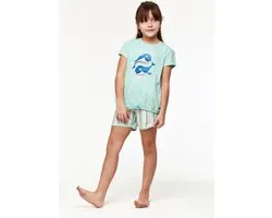 Woody pyjama meisjes/dames - turquoise - walvis - 231-1-BST-S/702 - maat 152