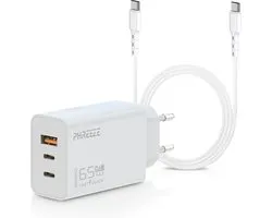 Adaptateur USB C 65 W + câble USB C - 2 mètres - Convient pour Apple iPhone 16 15 iPad Pro Air MacBook Samsung S24 S23 S22 S21 S20 Z Fold Flip 5 6 7 Dell XPS - Chargeur rapide Prise USB C