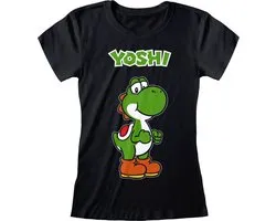 Super Mario Yoshi Name Tag Dames T-shirt - zwart - XXL
